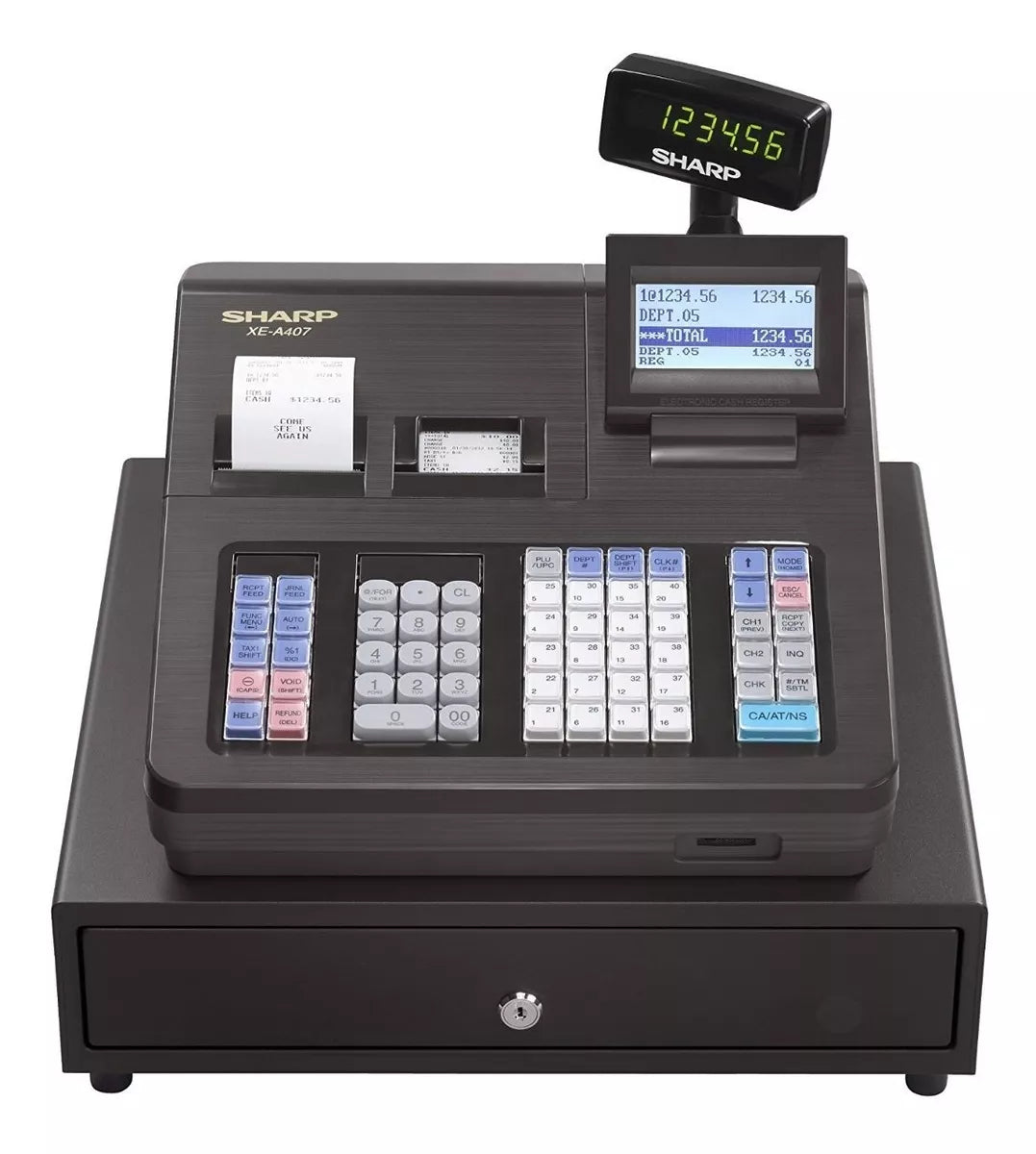 Sharp XE-A407 Dual Tape Electronic Cash Register with 8-Line LCD