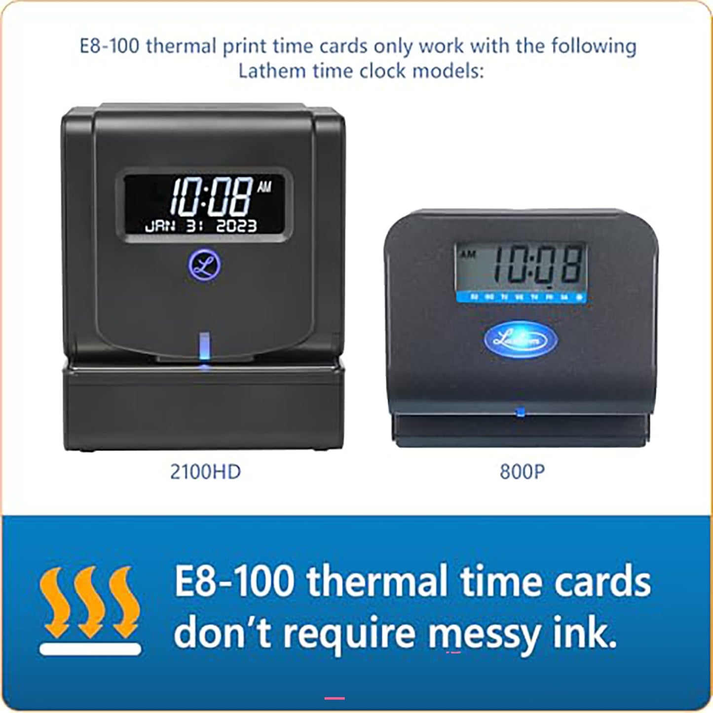 Lathem Weekly Thermal Print Time Cards, Single Sided 2100HD and 800P Time Clocks, 9", 100 Pack (E8-100)