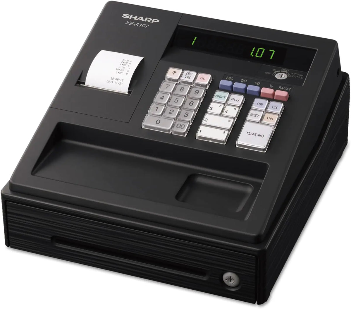 Sharp XE-A107 Cash Register, Drum Printer, 80-Lookups, 4-Clerks, LED, Black (XE-A107)